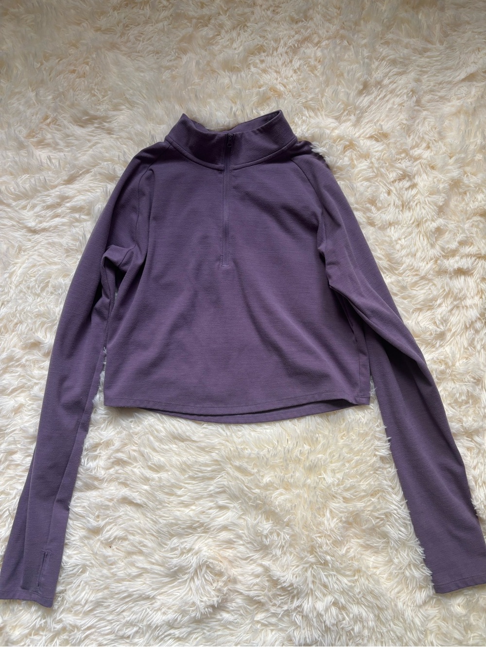 Z by Zella Womens M Purple 1/4 Zip Cropped Pullover Mock Neck Thumbhole Top